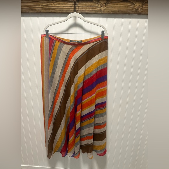 Lauren Ralph Lauren Serape Georgette Multicolor Striped A-Line Skirt Sz 14 boho - Picture 2 of 6